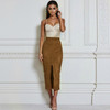 Ocstrade Free Shipping New Arrival Long Skirt for Women Summer 2017 Spring Fashion Brown Suede Midi Skirt High Waist