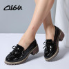 O16U Women Flats Shoes Tassel Knot Patent Leather Loafers Med Heel Shoes Boat Women Moccasin Mules Shoes for women Autumn 2018