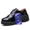 O16U Women Low Top Classic Oxfords Shoes Patent Leather Lace Up Med Square Heel Ladies Black Shoes Brand Brogue Oxford Shoes