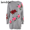 O-neck Knitted Long Sweater Women Embroidered Flowers Pullover Female Casual Loose Gray Sweaters 2017 New for Autumn and Winter O-neck Knitted Long Sweater Women Embroidered Flowers Pullover Female Casual Loose Gray Sweaters 2017 New for Autumn and Winter