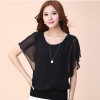 New Womens Tops Fashion 2018 Women Summer Chiffon Blouse Plus Size Ruffle Batwing Short Sleeve Casual Shirt Black White Blue