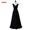 New arrival elegant long  dress prom party dresses A-line V neck black chiffon formal dress