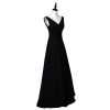 New arrival elegant long  dress prom party dresses A-line V neck black chiffon formal dress