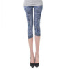 New Arrivals Women Casual Seamless Imitation Cowboy Printed Leggings Stretch Skinny Cropped To the Calf Leggings Half Pants Lady