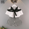 HE Hello Enjoy Summer Girls Clothes Sets Children's Clothing Fashion Girl Shirt Top+Striped Shorts Suits 2018 Kids Clothing 2pcs