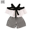 HE Hello Enjoy Summer Girls Clothes Sets Children's Clothing Fashion Girl Shirt Top+Striped Shorts Suits 2018 Kids Clothing 2pcs