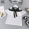 HE Hello Enjoy Summer Girls Clothes Sets Children's Clothing Fashion Girl Shirt Top+Striped Shorts Suits 2018 Kids Clothing 2pcs