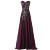 Grace Karin Black Prom Dresses Chiffon Peacock Appliques Plus Size Elegant Formal Gowns Purple Long Wedding Party Dress Prom