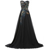 Grace Karin Black Prom Dresses Chiffon Peacock Appliques Plus Size Elegant Formal Gowns Purple Long Wedding Party Dress Prom