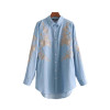 Vadim elegant floral embroidery denim loose long shirts long sleeve blouses ladies office wear oversized tops blusas LT2805