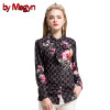 by Megyn women fashion shirts long sleeve shirt 2017 winter female floral print bow necktie blouses plus size 3XL shirt blusas