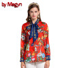 by Megyn 2017 fashion designer runway women blouses Bow long sleeve shirt snake print women blouses plus size XXXL female blouse