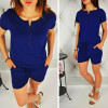 Button Front Up Rompers Womens Jumpsuit Shorts O-Neck Short Sleeve Loose Summer Jumpsuit Casual Women'S Trackisuits