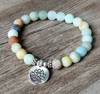 Matte Amazonite Stone Mala Bracelet - OM / Lotus / Buddha / Tree of Life