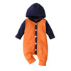 Baby Boys Button Hooded Long Sleeve Color Block Romper Babywear Wholesale