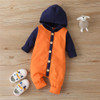 Baby Boys Button Hooded Long Sleeve Color Block Romper Babywear Wholesale