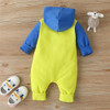 Baby Boys Button Hooded Long Sleeve Color Block Romper Babywear Wholesale