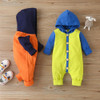 Baby Boys Button Hooded Long Sleeve Color Block Romper Babywear Wholesale