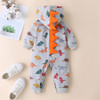 Baby Dinosaur Printed Hooded Long Sleeve Rompers