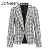 Vintage 2 piece set plaid blazer women Buttons double breast  blazer jackets work wear female blazer suits