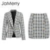 Vintage 2 piece set plaid blazer women Buttons double breast  blazer jackets work wear female blazer suits