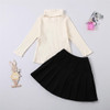 Girls Solid Turtleneck Long Sleeve Top & Pleated Skirt Wholesale Girl Clothing