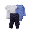 Baby Unisex 3-Piece Cartoon Printed Short Sleeve Top & Long Sleeve Romper & Pants Baby Wholesales