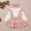 Girls Solid Color Long Sleeve Top & Suspender Skirt & Headband Baby Girl Wholesale