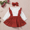 Girls Solid Color Long Sleeve Top & Suspender Skirt & Headband Baby Girl Wholesale