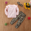 Girls Leopard Printed Long Sleeve T-shirt & Pants & Headband Wholesale