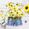 Girls Floral Printed Short Sleeve Top & Ripped Denim Shorts Girls Clothing Wholesale Girls Floral Printed Short Sleeve Top & Ripped Denim Shorts Girls Clothing Wholesale