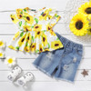 Girls Floral Printed Short Sleeve Top & Ripped Denim Shorts Girls Clothing Wholesale Girls Floral Printed Short Sleeve Top & Ripped Denim Shorts Girls Clothing Wholesale
