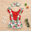 Baby Girls Solid Color Sleeveless Off Shoulder Top & Fruit Printed Suspender Skirt & Headband Baby Outfits