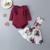 Baby Girls Long Sleeve Top & Floral Allover Print Suspender Skirt