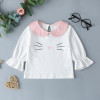 Baby Girls Cute Lapel Cat Print Tops & Suspender Skirt