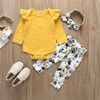 Baby Girls Solid Romper & Floral Trousers Baby Wholesale Clothes