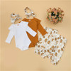 Baby Girls Solid Romper & Floral Pants & Headband Wholesale Baby Outfits