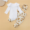 Baby Girls Solid Romper & Floral Pants & Headband Wholesale Baby Outfits