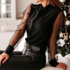 Mesh Patchwork Bow-Knot Ladies Blouse