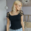 Mesh Sleeve Patchwork Ruched Blouse