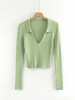 Candy Color Deep V Stretch Pullover Tops & Blouses