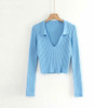 Candy Color Deep V Stretch Pullover Tops & Blouses