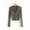 Candy Color Deep V Stretch Pullover Tops & Blouses