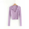 Candy Color Deep V Stretch Pullover Tops & Blouses