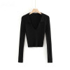Candy Color Deep V Stretch Pullover Tops & Blouses