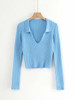 Candy Color Deep V Stretch Pullover Tops & Blouses