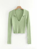 Candy Color Deep V Stretch Pullover Tops & Blouses