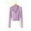 Candy Color Deep V Stretch Pullover Tops & Blouses