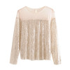 Women Mesh Patchwork Sequins Blouses