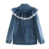 Patchwork Ruffled Denim Blouses